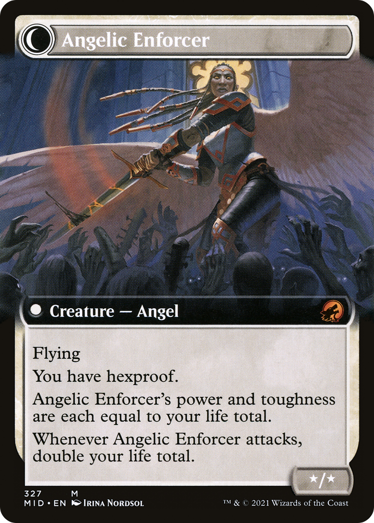 Enduring Angel // Angelic Enforcer (MID-327) - mythic: (Extended Art, Double Faced Transform)