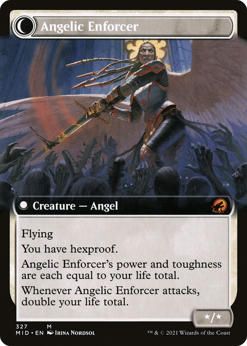 Enduring Angel // Angelic Enforcer (MID-327) - mythic: (Extended Art, Double Faced Transform) - Foil