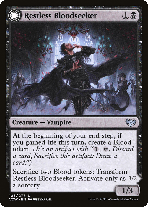 Restless Bloodseeker // Bloodsoaked Reveler (VOW-128) - uncommon: (Double Faced Transform) - Foil