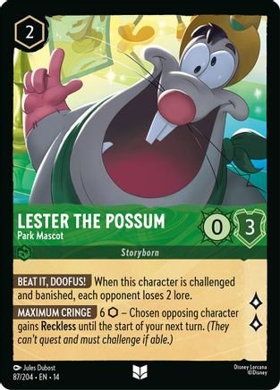 Lester the Possum - Park Mascot (87/204) - HCA - Uncommon - Cold Foil
