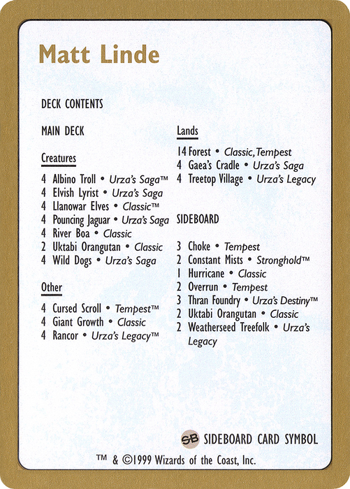 Matt Linde Decklist (WCD-ML0B) - common