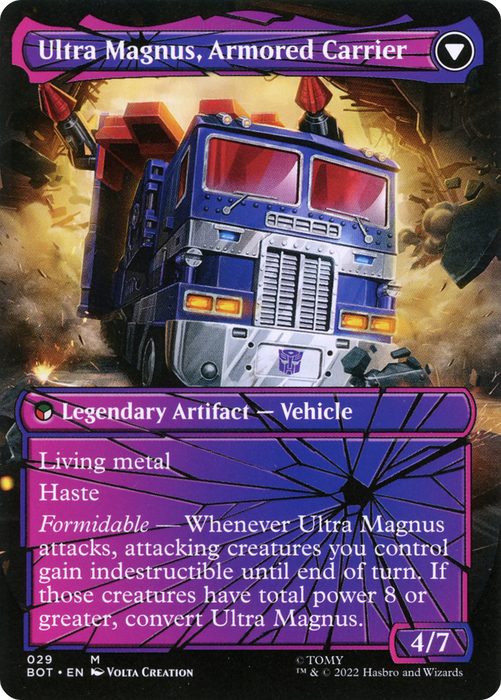 Ultra Magnus, Tactician // Ultra Magnus, Armored Carrier (BOT-029) - mythic: (convertdfc, shatteredglass) (Borderless) - Foil