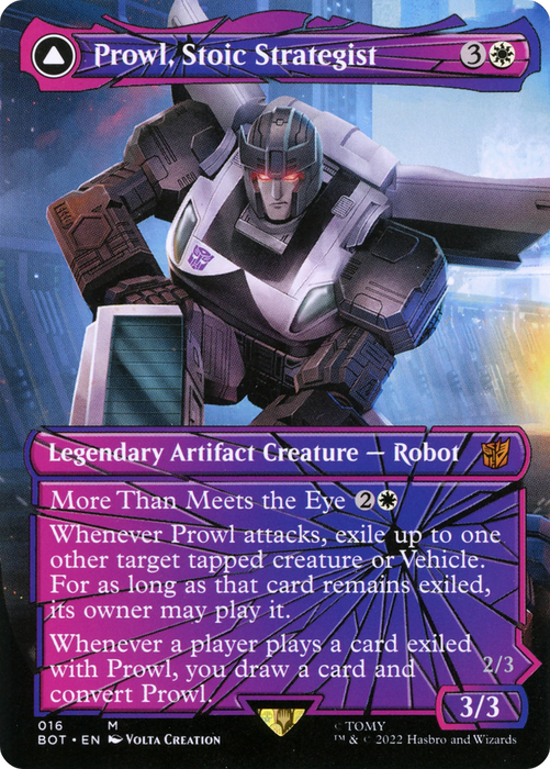 Prowl, Stoic Strategist // Prowl, Pursuit Vehicle (BOT-016) - mythic: (convertdfc, shatteredglass) (Borderless) - Foil