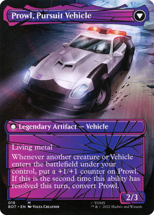 Prowl, Stoic Strategist // Prowl, Pursuit Vehicle (BOT-016) - mythic: (convertdfc, shatteredglass) (Borderless) - Foil