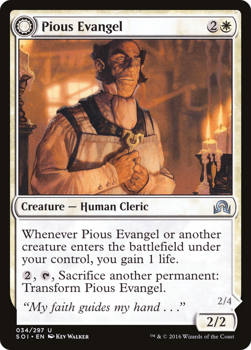 Pious Evangel // Wayward Disciple (SOI-034) - uncommon: (Double Faced Transform)