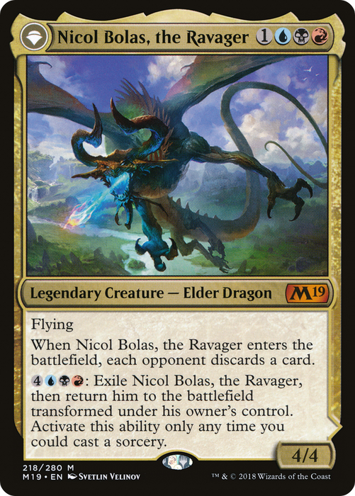 Nicol Bolas, the Ravager // Nicol Bolas, the Arisen (M19-218) - mythic: (originpwdfc)