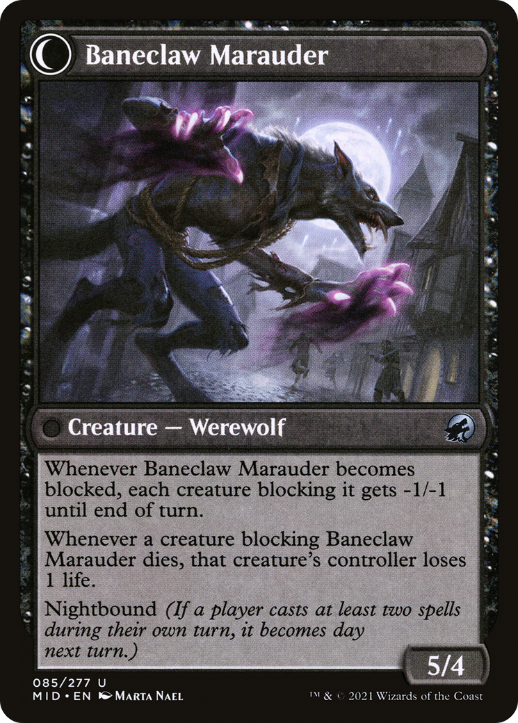 Baneblade Scoundrel // Baneclaw Marauder (MID-085) - uncommon: (Double Faced Transform)