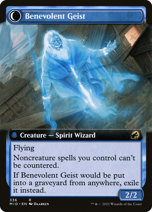 Malevolent Hermit // Benevolent Geist (MID-336) - rare: (Extended Art, Double Faced Transform) - Foil