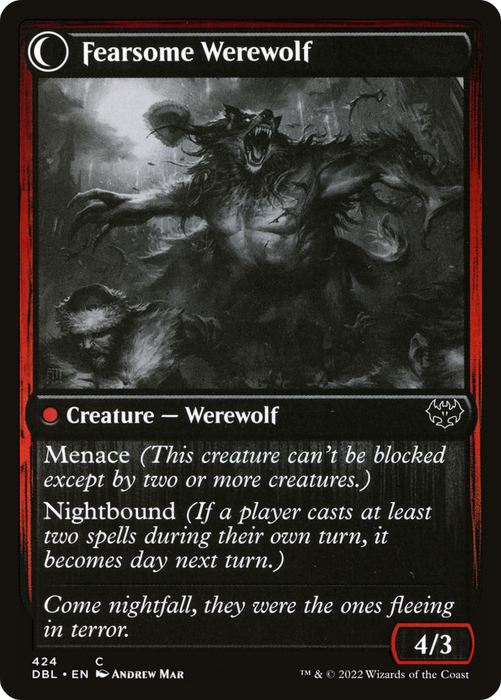Fearful Villager // Fearsome Werewolf (DBL-424) - common: (Double Faced Transform) - Foil