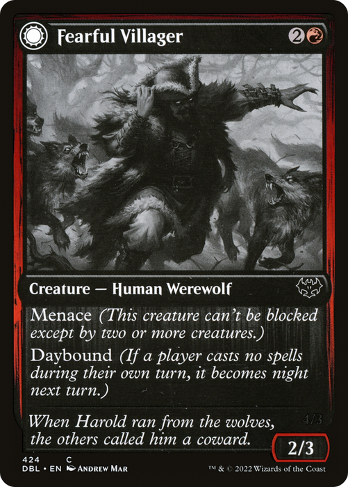 Fearful Villager // Fearsome Werewolf (DBL-424) - common: (Double Faced Transform) - Foil