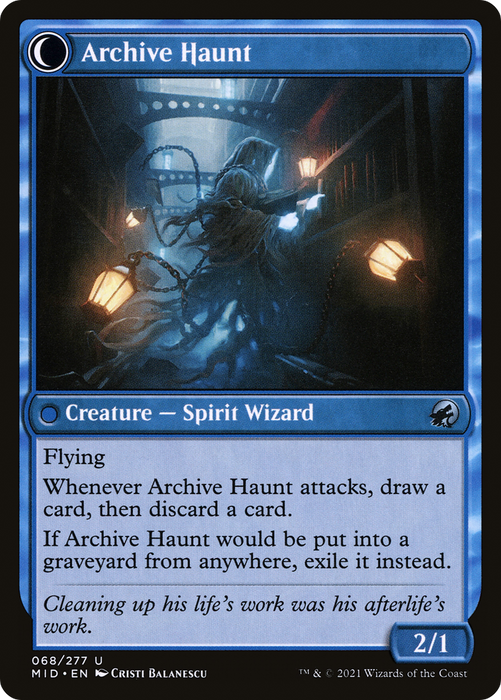 Overwhelmed Archivist // Archive Haunt (MID-068) - uncommon: (Double Faced Transform) - Foil
