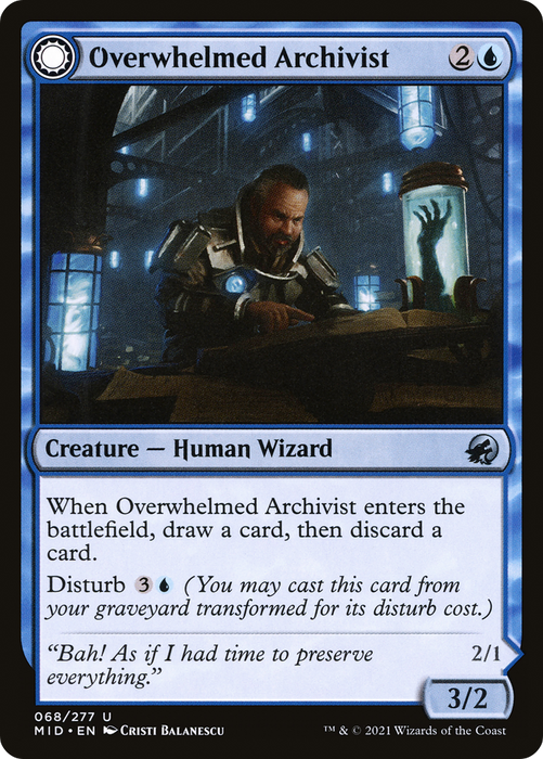 Overwhelmed Archivist // Archive Haunt (MID-068) - uncommon: (Double Faced Transform) - Foil