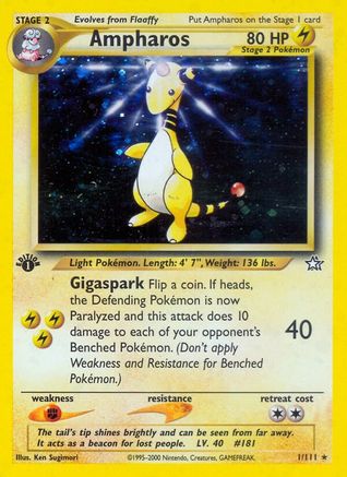 Ampharos (001/111) - NG  - Holo Rare - 1st Edition Holofoil