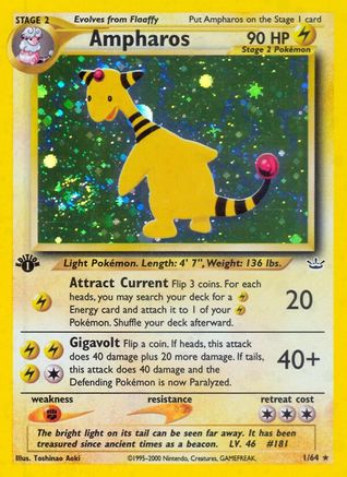 Ampharos (001/64) - NR  - Holo Rare - 1st Edition Holofoil