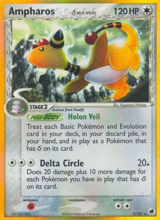 Ampharos (Delta Species) (001/101) - DF  - Holo Rare - Reverse Holofoil