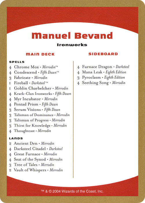 Manuel Bevand Decklist (WCD-MB0B) - common