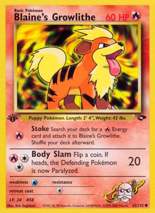 Blaine's Growlithe (062/132) - GC  - Common - 1st Edition