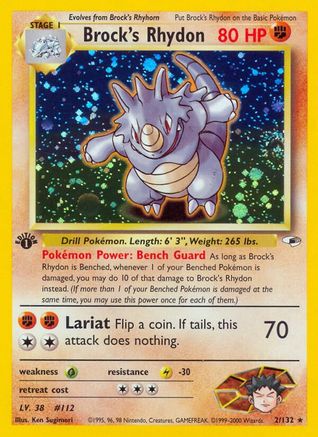 Brock's Rhydon (002/132) - GH  - Holo Rare - 1st Edition Holofoil
