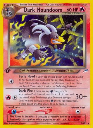 Dark Houndoom (007) - ND  - Holo Rare - 1st Edition Holofoil
