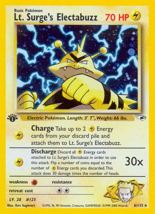 Lt. Surge's Electabuzz (6) (006/132) - GH  - Holo Rare - Unlimited Holofoil