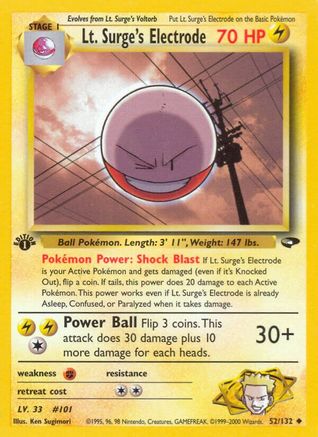 Lt. Surge's Electrode (052/132) - GC  - Uncommon - 1st Edition