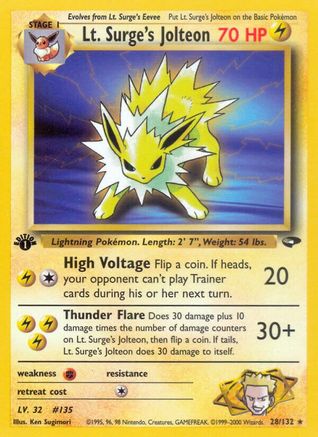 Lt. Surge's Jolteon (028/132) - GC  - Rare - 1st Edition