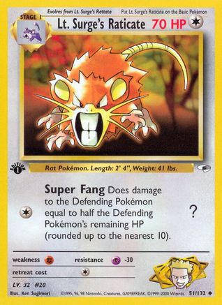 Lt. Surge's Raticate (051/132) - GH  - Uncommon - 1st Edition