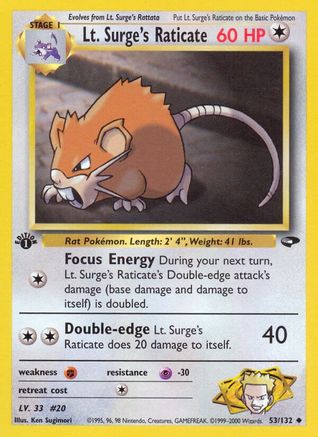 Lt. Surge's Raticate (053/132) - GC  - Uncommon - 1st Edition
