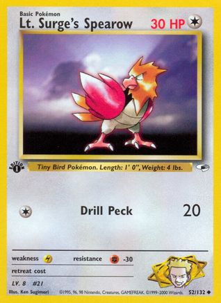 Lt. Surge's Spearow (52) (052/132) - GH  - Uncommon - 1st Edition