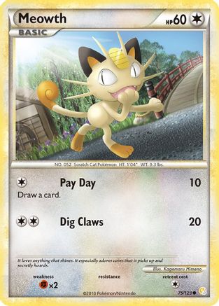 Meowth (075/123) - HS  - Common - Reverse Holofoil