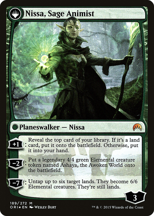 Nissa, Vastwood Seer // Nissa, Sage Animist (PRE-189S) - mythic: (originpwdfc) - Foil