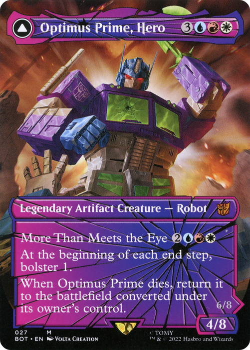 Optimus Prime, Hero // Optimus Prime, Autobot Leader (BOT-027) - mythic: (shatteredglass, convertdfc) (Borderless) - Foil