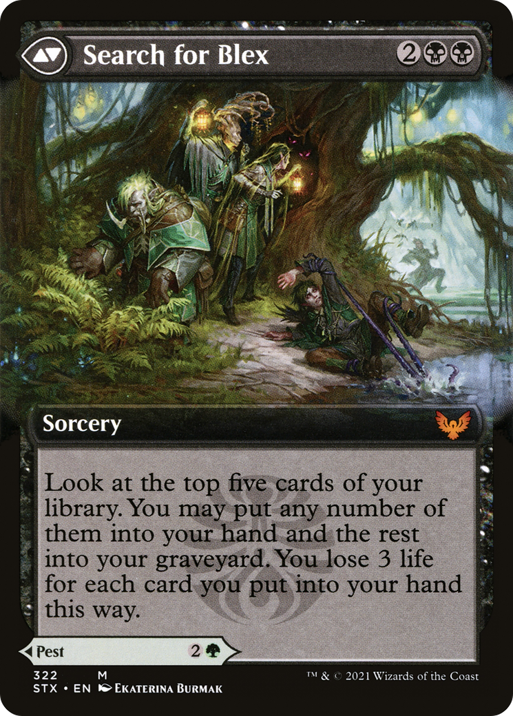 Blex, Vexing Pest // Search for Blex (STX-322) - mythic: (Extended Art)