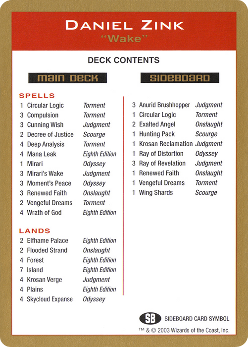 Daniel Zink Decklist (WCD-DZ0B) - common