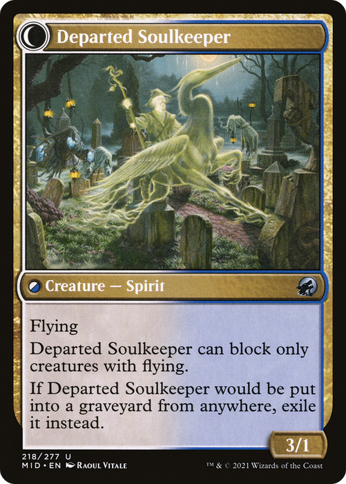 Devoted Grafkeeper // Departed Soulkeeper (MID-218) - uncommon: (Double Faced Transform) - Foil