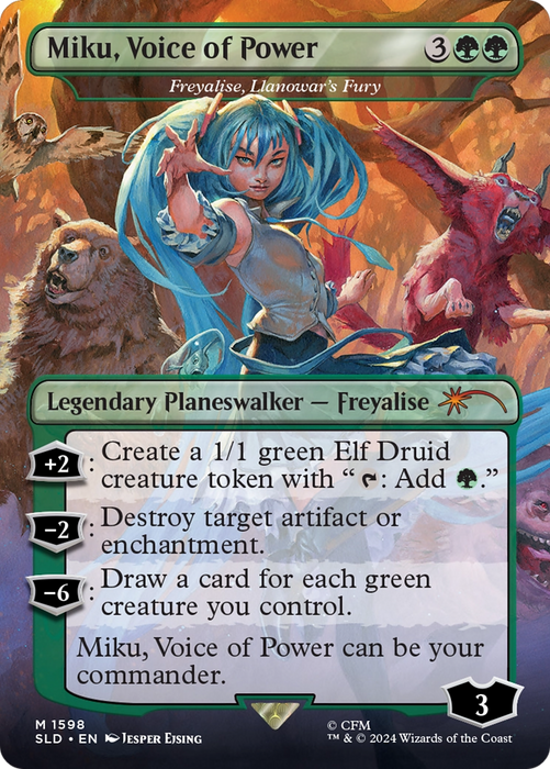 Freyalise, Llanowar's Fury (SLD-1598) - mythic / Miku, Voice of Power (Borderless)