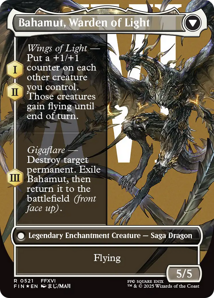 Dion, Bahamut's Dominant // Bahamut, Warden of Light (FIN-521) - rare: (enchantment) (Borderless) - Foil