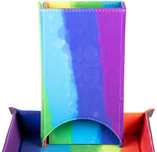 Fold up dice tower in rainbow watercolor velvet