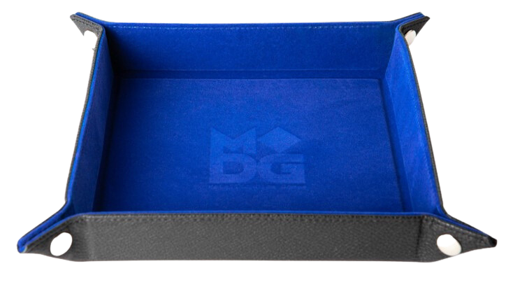 Fold up dice tray in blue velvet with leather