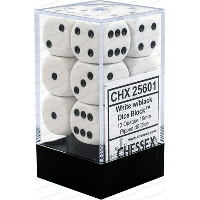 Chessex: Set de 12 dés 6 - Noir & Blanc