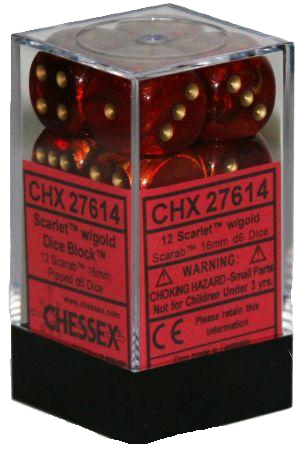 D6 Scarab: scarlet with golden figures (Pack of 12)