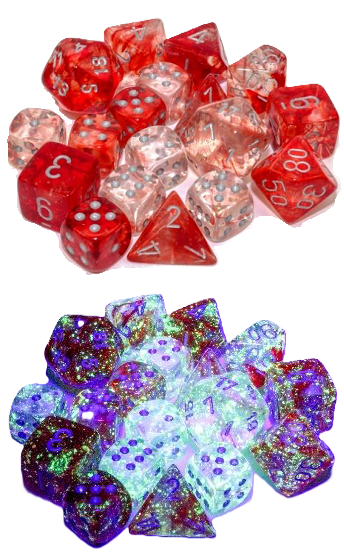 D6 Nébula: Rouge avec chiffres argenté (Paquet de 12)