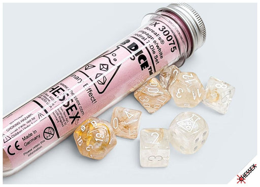 BOREALIS 7-DICE SET POLYHEDRAL CHAMPAGNE/WHITE (WITH BONUS DIE)