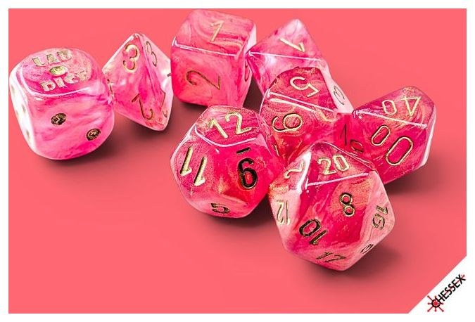 SHIMMER 7-DICE SET POLYHEDRAL IGNIS/GOLD (WITH BONUS DIE)