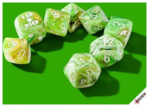 MARBLE 7-DICE SET POLYHEDRAL SOUR GREEN/WHITE (WITH BONUS DIE)