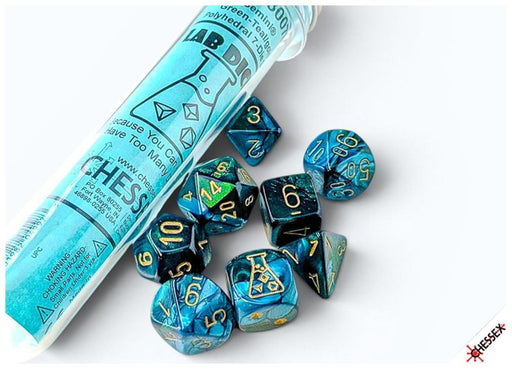 GEMINI 7-DICE SET POLYHEDRAL GREEN-TEAL/GOLD (WITH BONUS DIE)