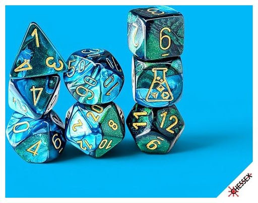 GEMINI 7-DICE SET POLYHEDRAL GREEN-TEAL/GOLD (WITH BONUS DIE)