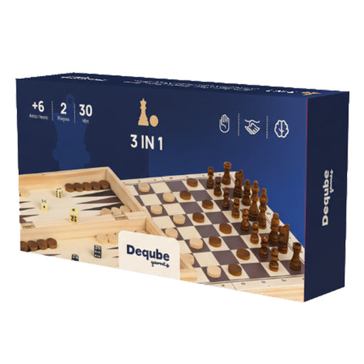 Ensemble 3 en 1 Backgammon, Échecs et Dames - Autruche (français)
