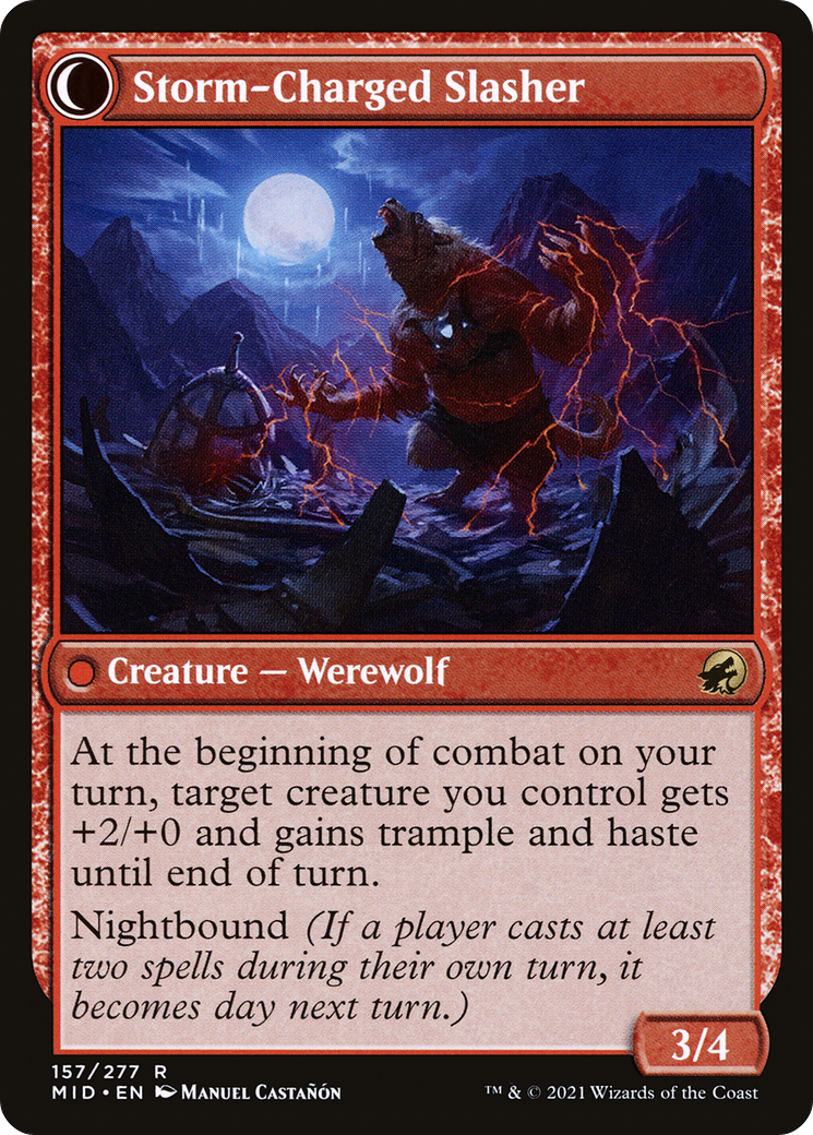 Reckless Stormseeker // Storm-Charged Slasher (MID-157) - rare: (Double Faced Transform)