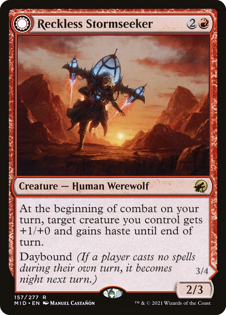 Reckless Stormseeker // Storm-Charged Slasher (MID-157) - rare: (Double Faced Transform)